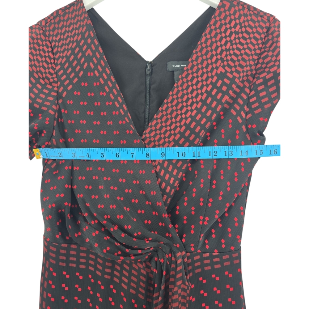 Club Monaco Tarteen Scarf Print Dress 6 Burgundy & Black Asymetrical Hemline - Picture 6 of 9